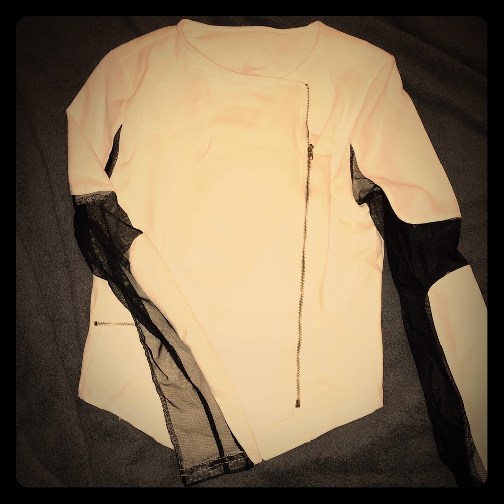 ‼️BOGO White and Black Dressy Blouse Mesh Sleeves